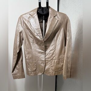 Women Dialogue Champagne Leather Metallic Blazer Jacket Casual Work Size S